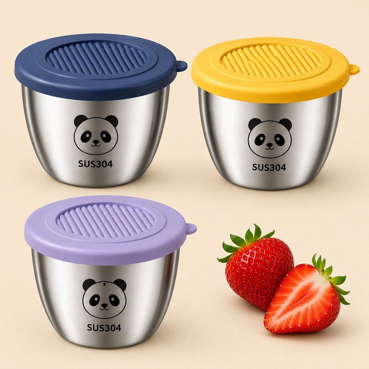 Stainless Steel, Plastic, Silicone Serving Bowl 306 Steel Bowl Set for Dip Storage with Silicone Lid Pack of 3 Stainless Steel-image-38