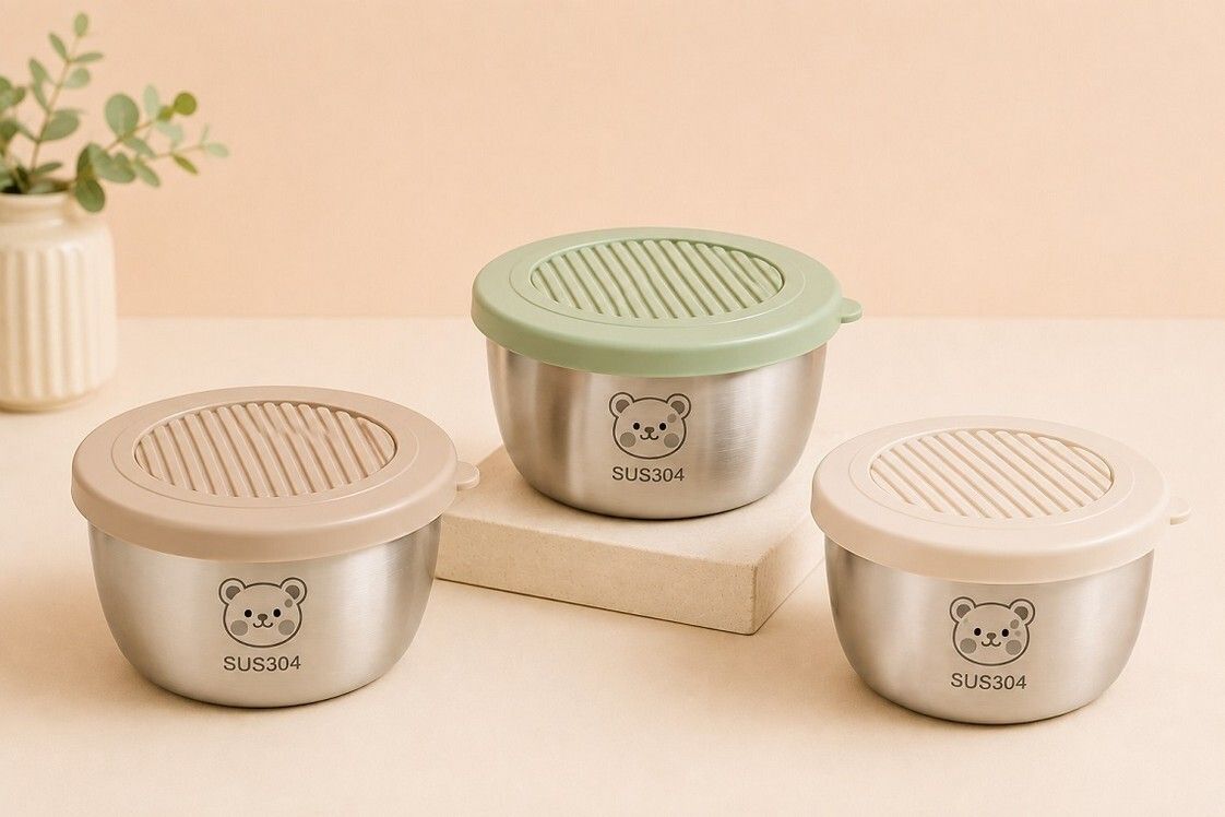 Stainless Steel, Plastic, Silicone Serving Bowl Mini Container Set for Dip Storage with Silicone Lid Pack of 3 Stainless Steel-image-43