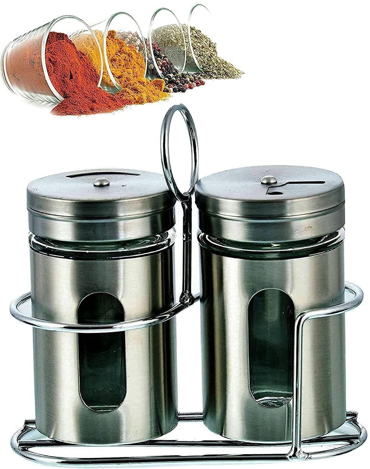 richi the home decor Stainless Steel & Glass Salt Pepper Shaker Spice Jars Sugar Sprinkler Shaker 40 gm-picture-11