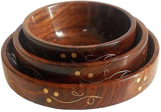 mtiban Bowls for Snacks/Dry Fruit Wooden Bowls Set of 3 Natural Handmade Bowl Serving Set-picture-20