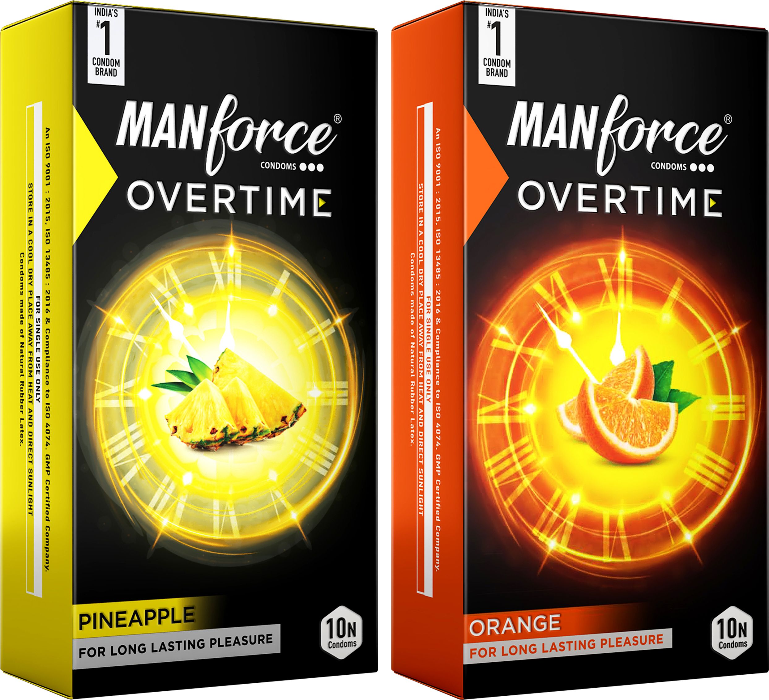 Overtime Orange & Pineapple 3in1 (Ribbed, Contour, Dotted) Condoms - 10s (Pack of 2) Condom