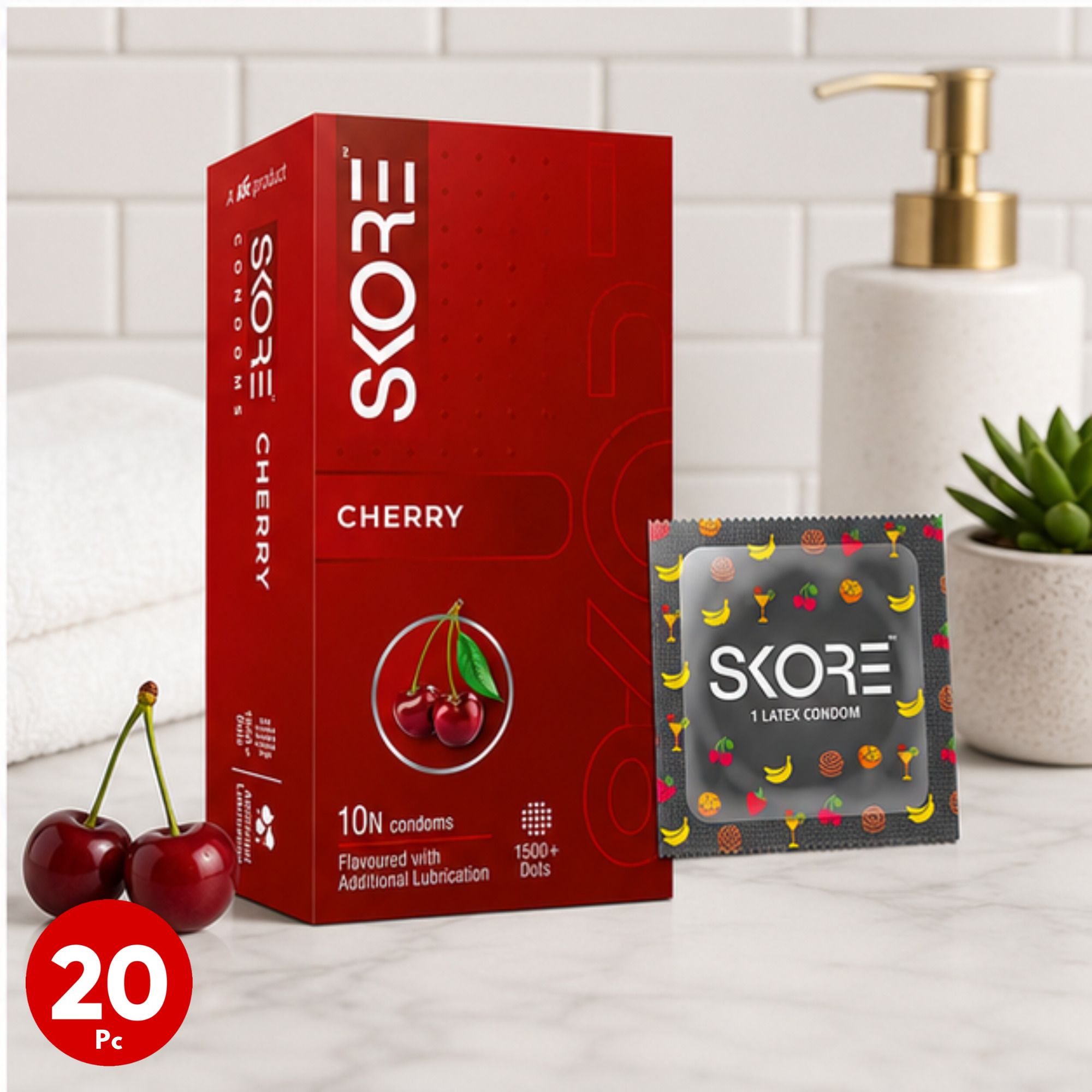 Cherry Flavoured Intimate Wellness Condoms | Pack of 20 Condom-image-4