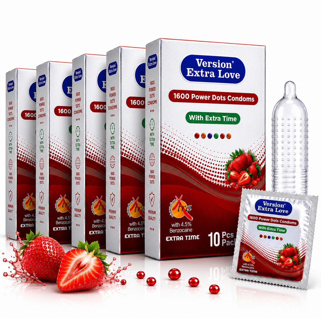 1600 Dots Extra Dotted Strawberry Flavoured Condoms Pack of 50 Condom-image-16