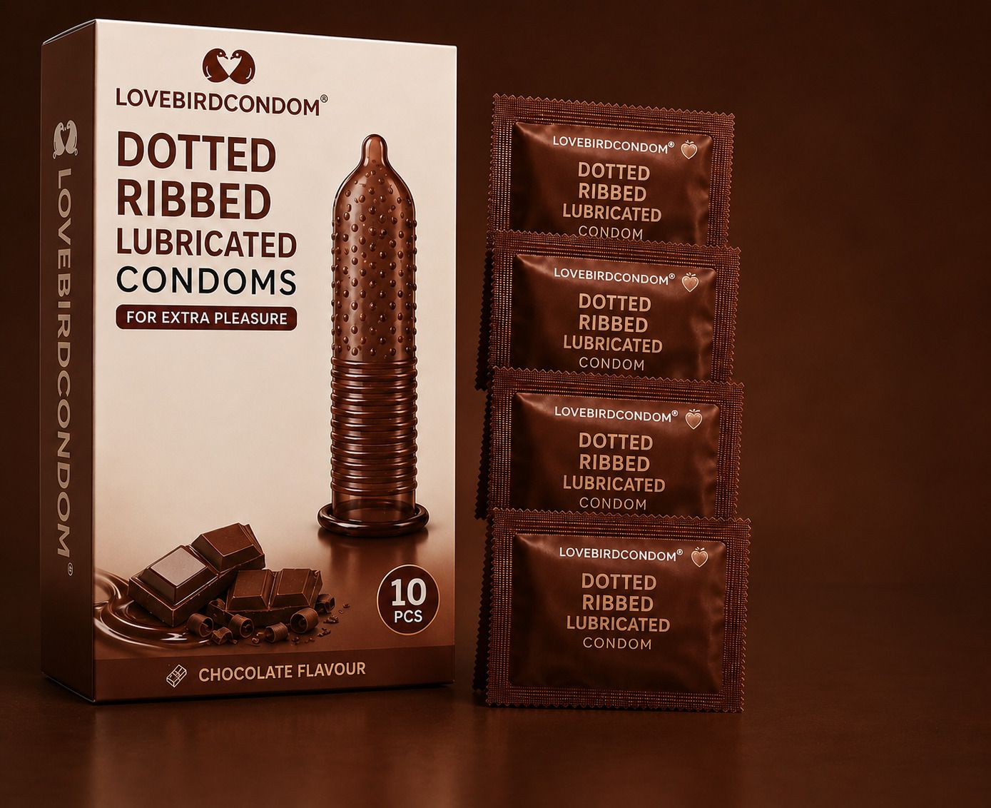 lovebirdcondom Chocolate Hazelnut Condoms | Dotted Ribbed Lubricated | Safe & Comfortable Condom-picture-16