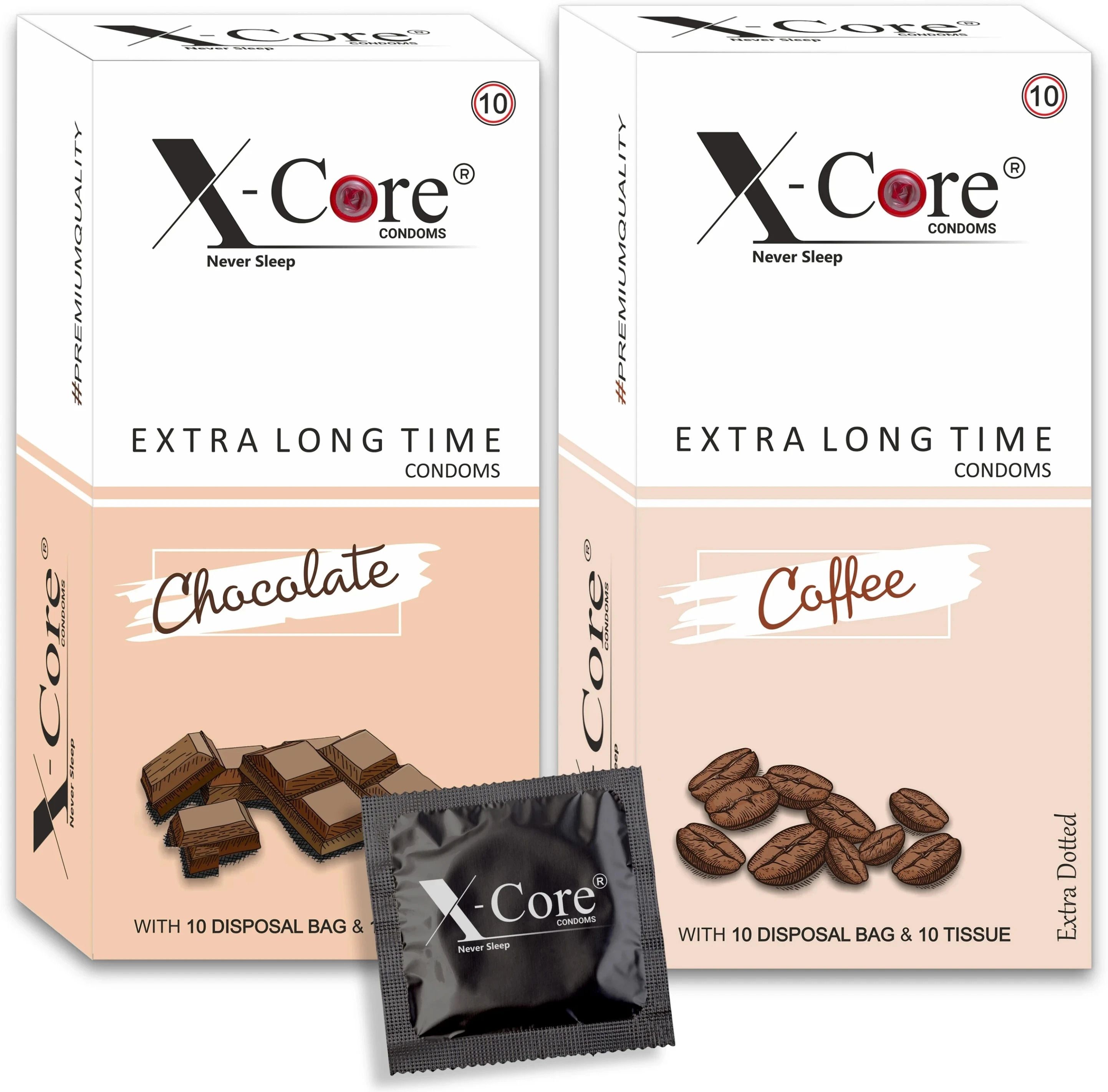 x-core dotted condoms- 20 pcs flavored condoms, with 20 pcs. DISPOSAL POUCHES & 20 pcs. TISSUE PAPERS, Free of chemicals like paraben, Flavors-(chocolate & coffee), 2×10's box= 20 PCS. Condom-picture-10