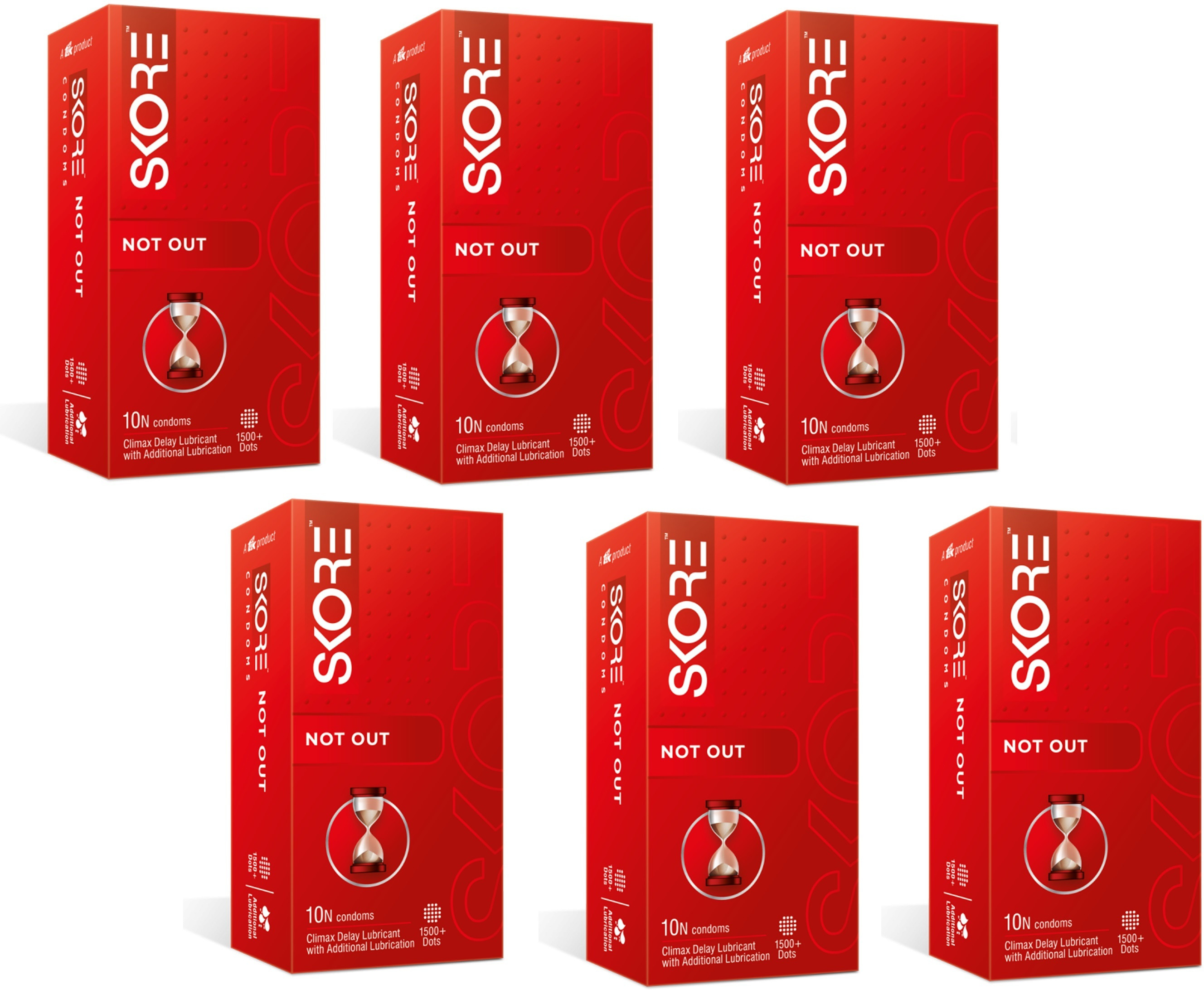 skore Not Out Coloured with Extra Lubrication Not Out Condom (10s x 6 = 60 Condoms) Condom image 1