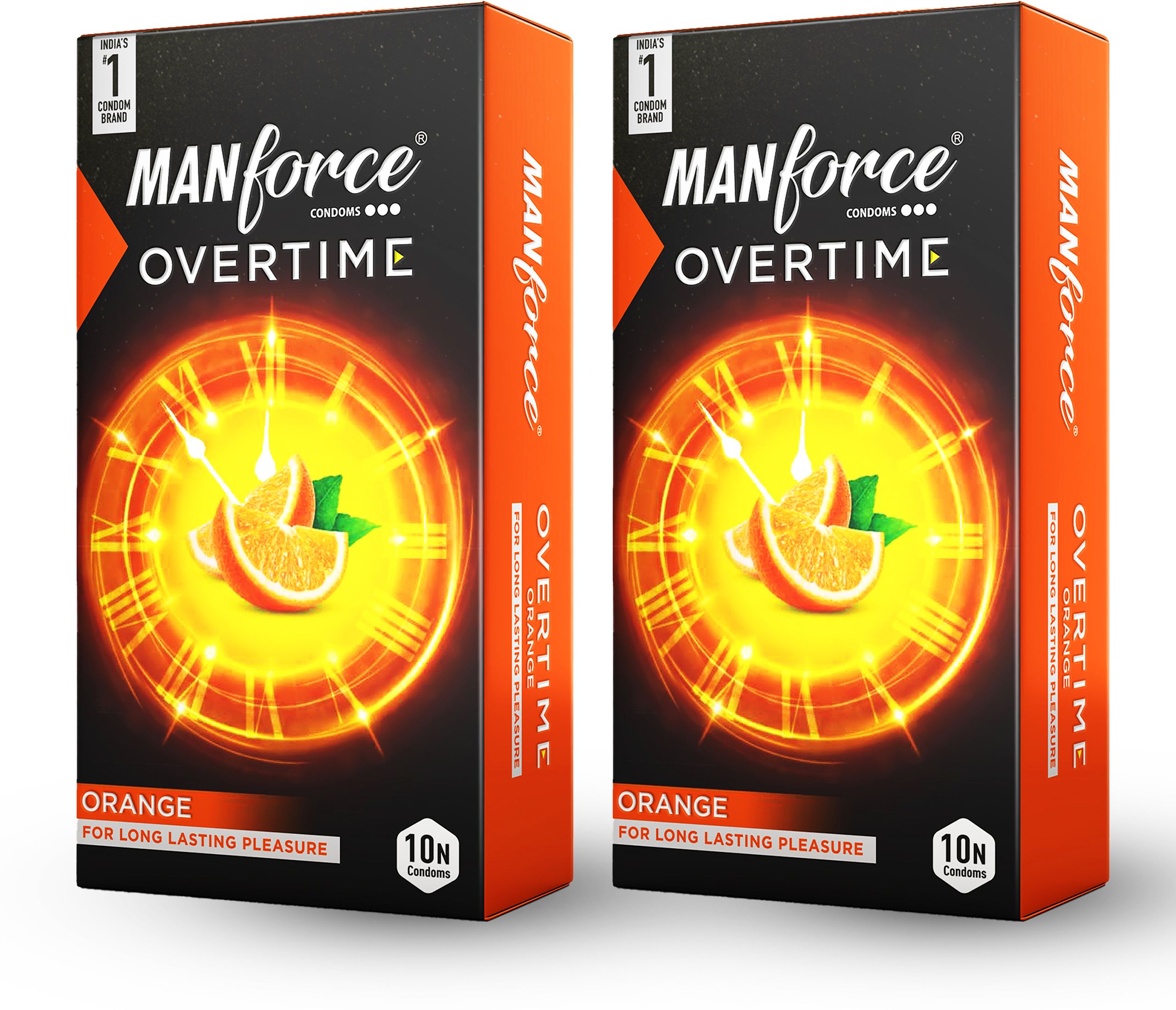 Overtime Orange 3in1 (Ribbed, Contour, Dotted) Condoms - 10s (Pack of 2) Condom