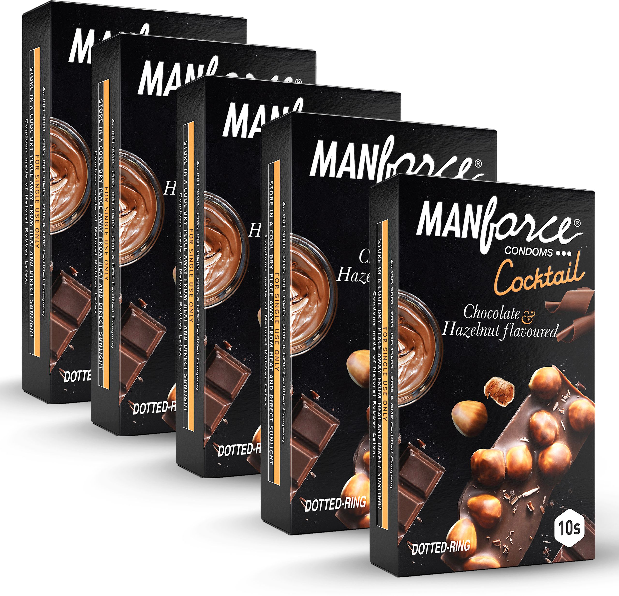Cocktail Condoms (DottedRings), Hazelnut & Chocolate Flavoured,10 x Pack of 5 Condom-image-25