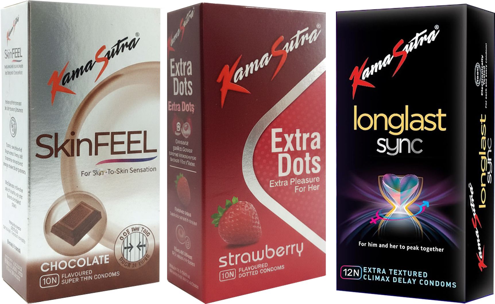 kamasutra SkinFEEL Chocolate, Extra Dots Strawberry And Longlast Sync Condom-picture-15