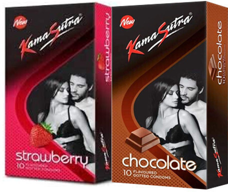 kamasutra Strawberry Flavour Condom 10 Count Tan Colored Chocolate Flavour 10 Count Condom image 1