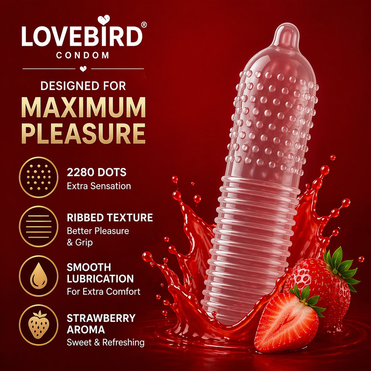 lovebirdcondom ULTRA PRIMIUM STRAWBERRY FLOVOURED&VENILA WITH 2280 DOTS+EXTRA TIME Condom-picture-17