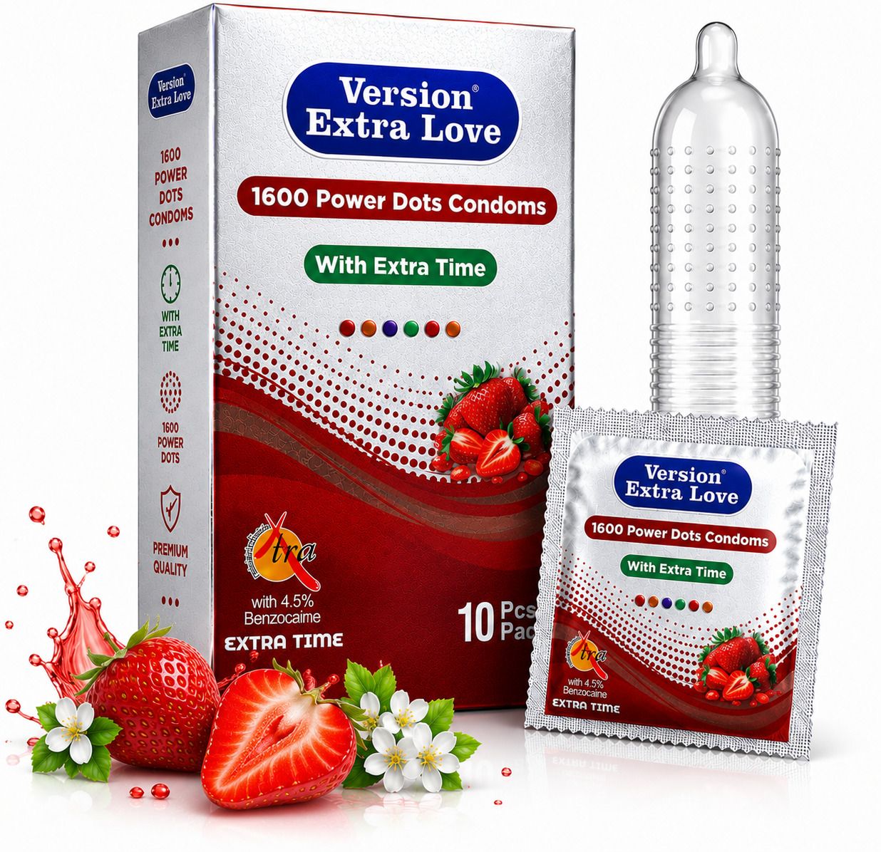 1600 Dots Extra Dotted Strawberry Flavoured Condoms Pack of 10 Condom-image-15