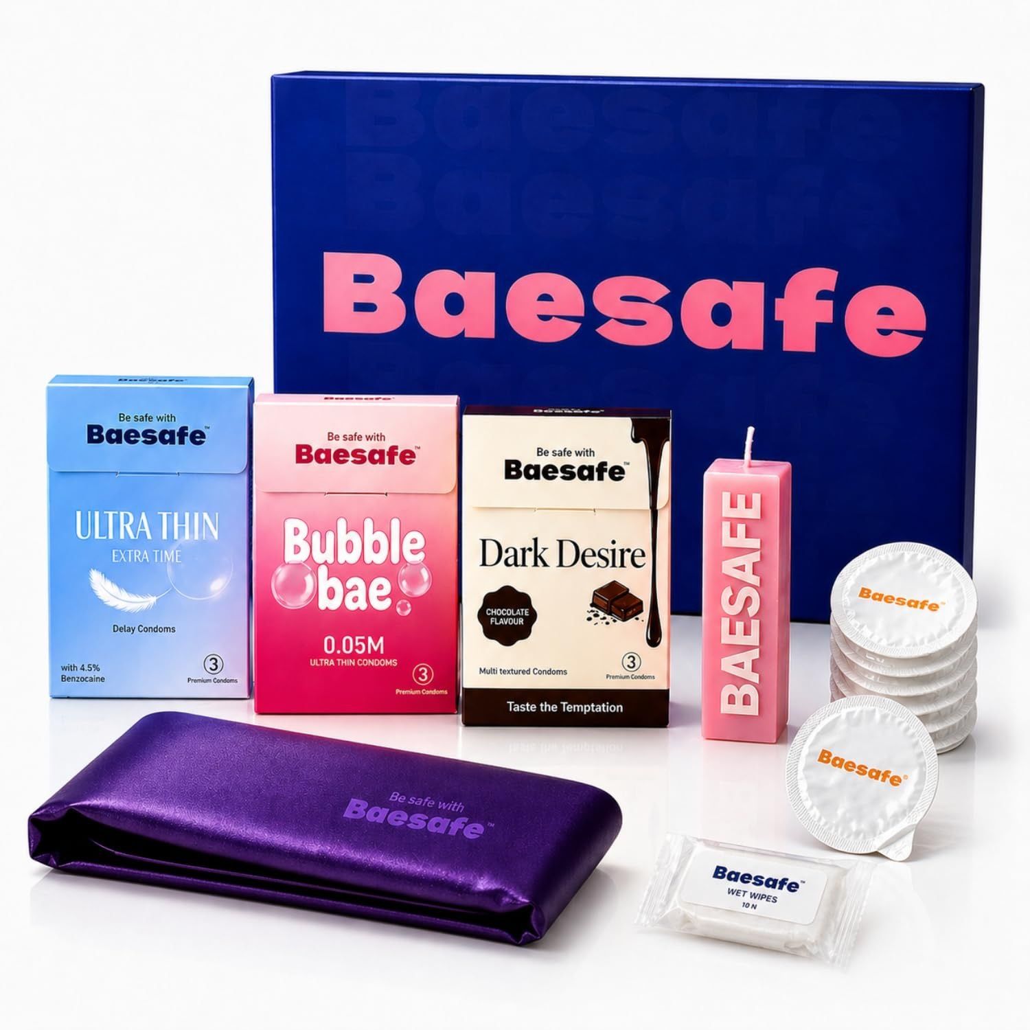 baesafe Honeymoon Kit with Condoms, Candle, Blindfold, Wet Wipes & Disposable Bags Condom-picture-31
