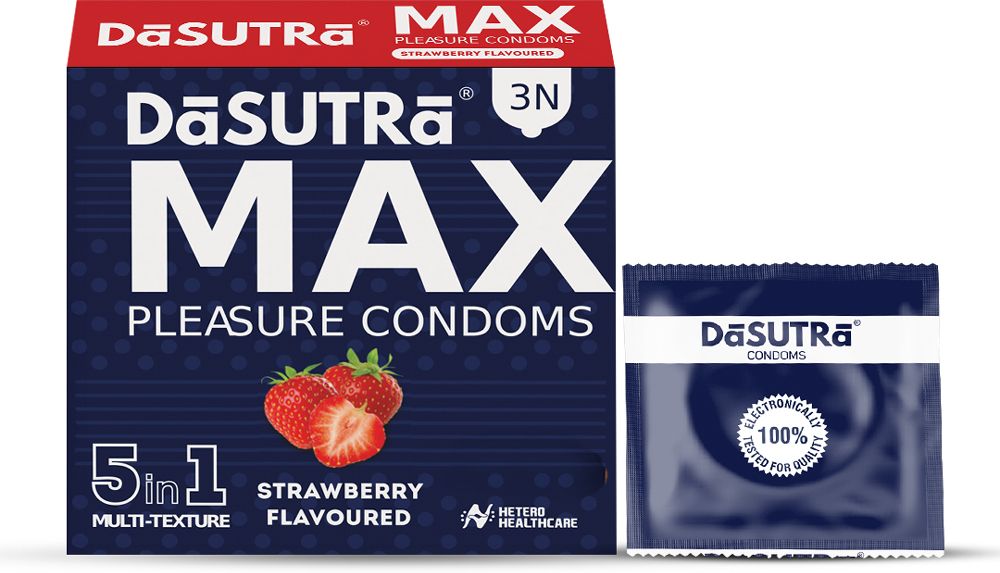 da sutra Max Pleasure Condoms 3's Pack - With 396 dots | 5 in1 multi-textured- Strawberry Condom-picture-15