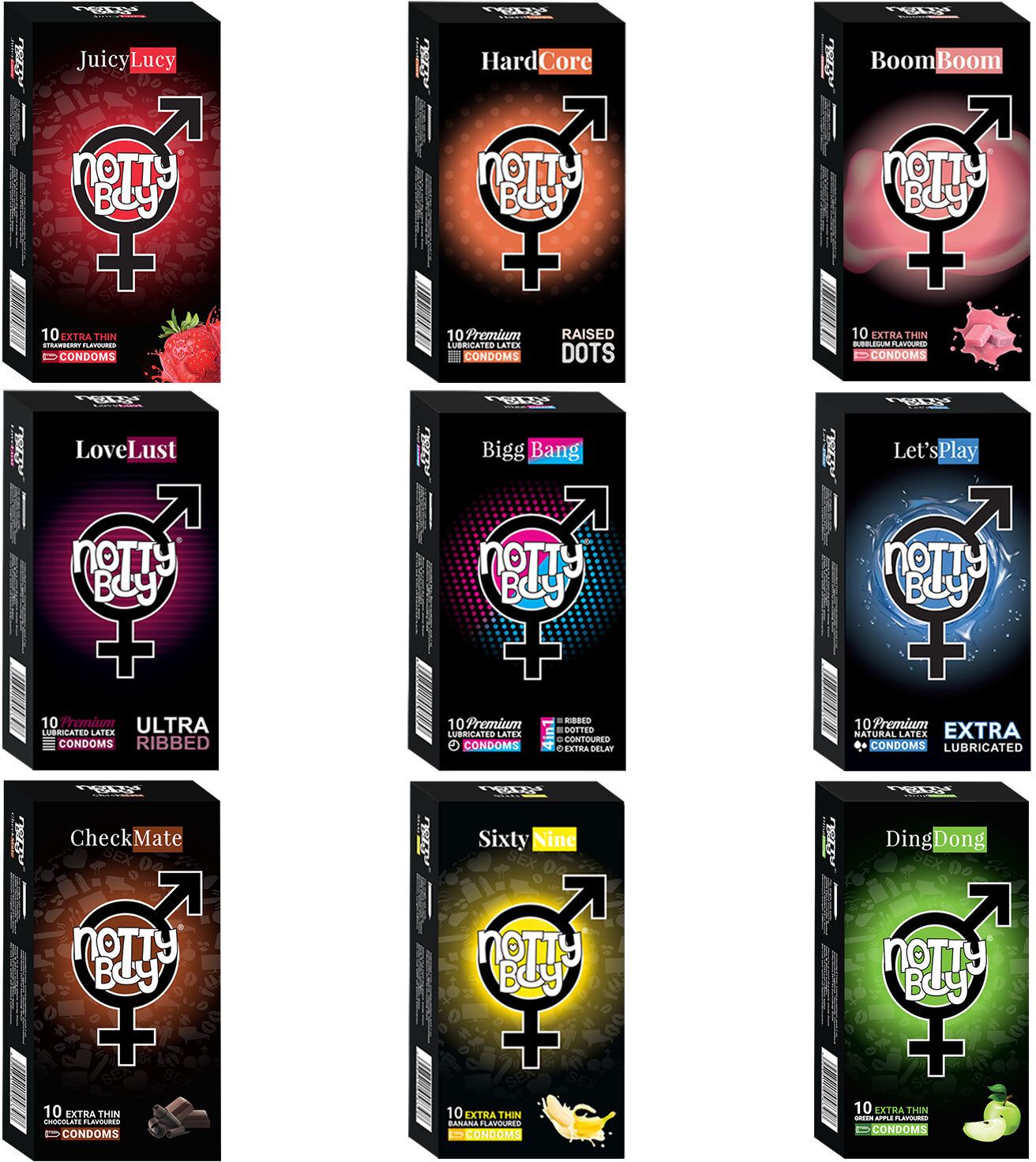 nottyboy Variety Honeymoon Pack Dotted, Ribbed, Overtime Ultra Thin, Extra Flavoured Condom-picture-18