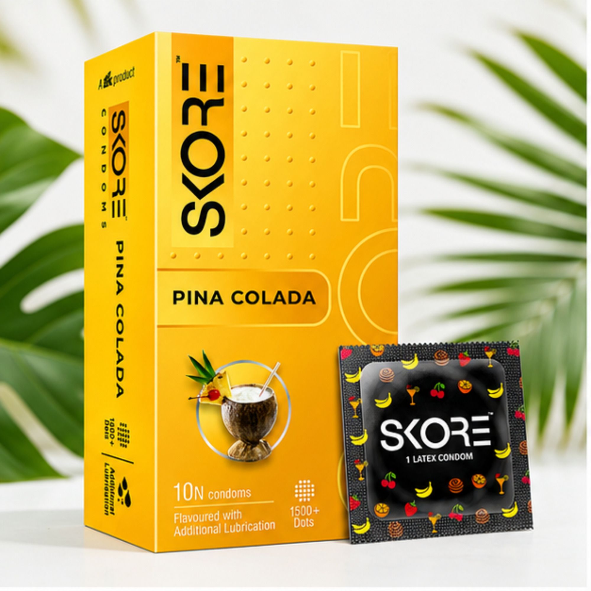 skore Pina Colada Flavoured Latex Condoms | Additional Lubrication | Pack of 10 Condom-picture-46