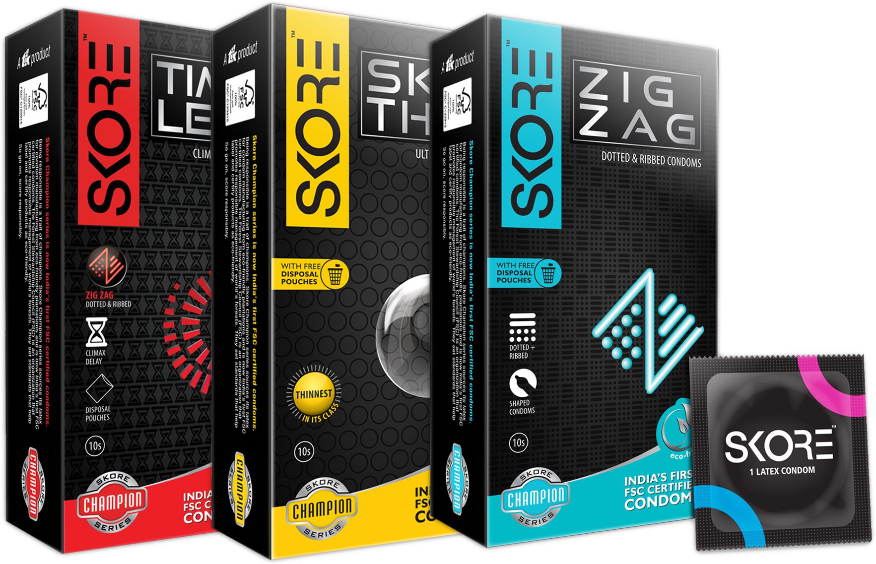skore Champion Series Skin Thin, Timeless, Zig Zag, Dotted Condom-picture-17