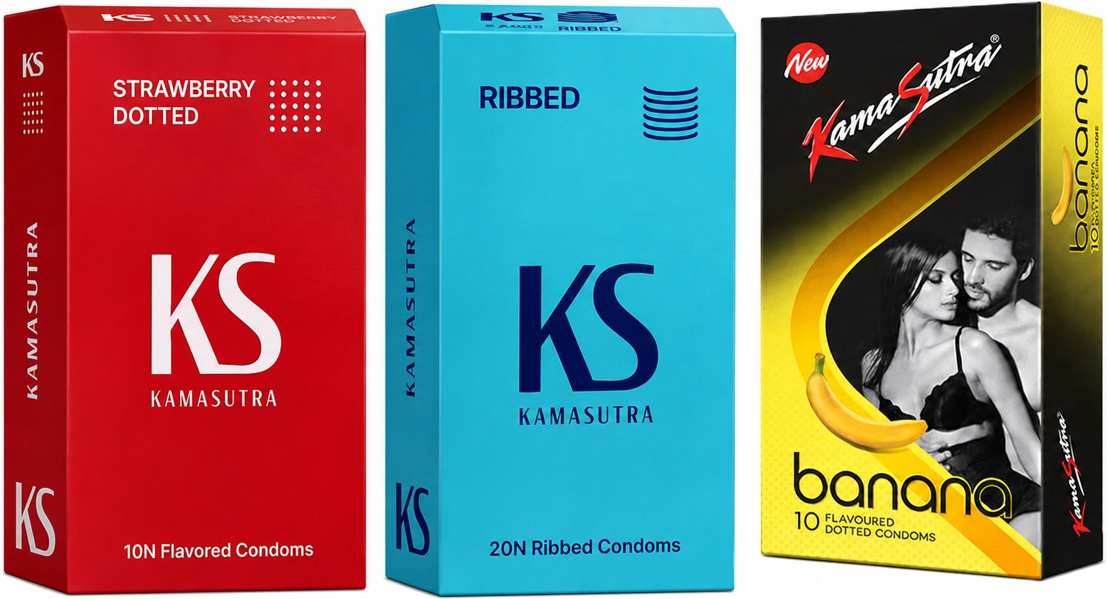 kamasutra Ribbed , STrawberry , Banana PAck of 3 ( 40 sheet ) Condom-picture-45