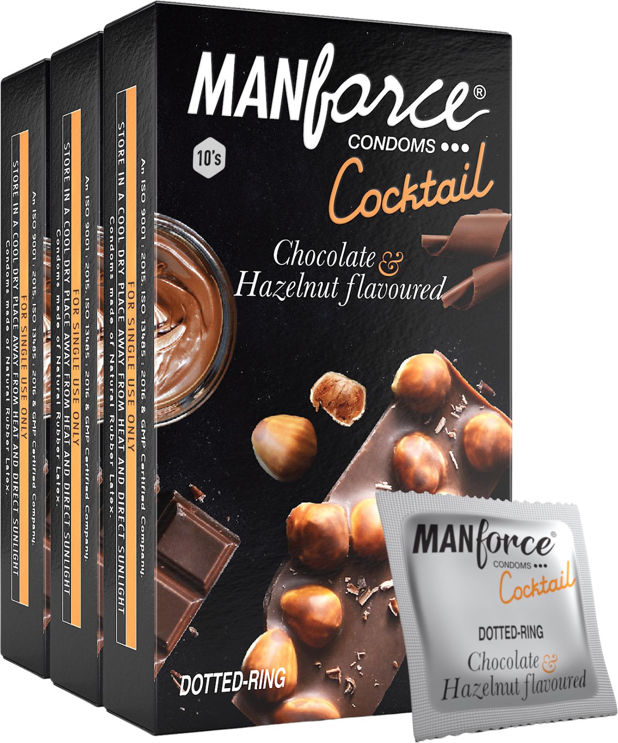 Cocktail Condoms with Dotted-Rings, Hazelnut & Chocolate Flavoured- 10 Pieces x Pack of 3 Condom-image-29