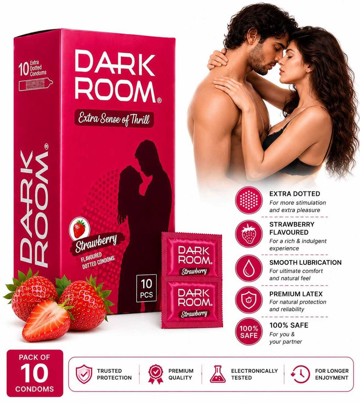 Premium Strawberry Flavoured Condoms – Smooth Lubrication, Dotted & Ribbed Condom-image-9