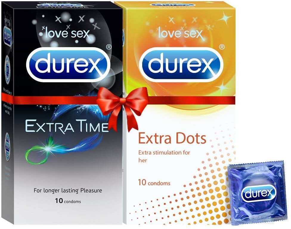 durex Pleasure Packs Condoms - 10 Count (Extra Dots) & 10 Count (Extra Time) Condom image 1