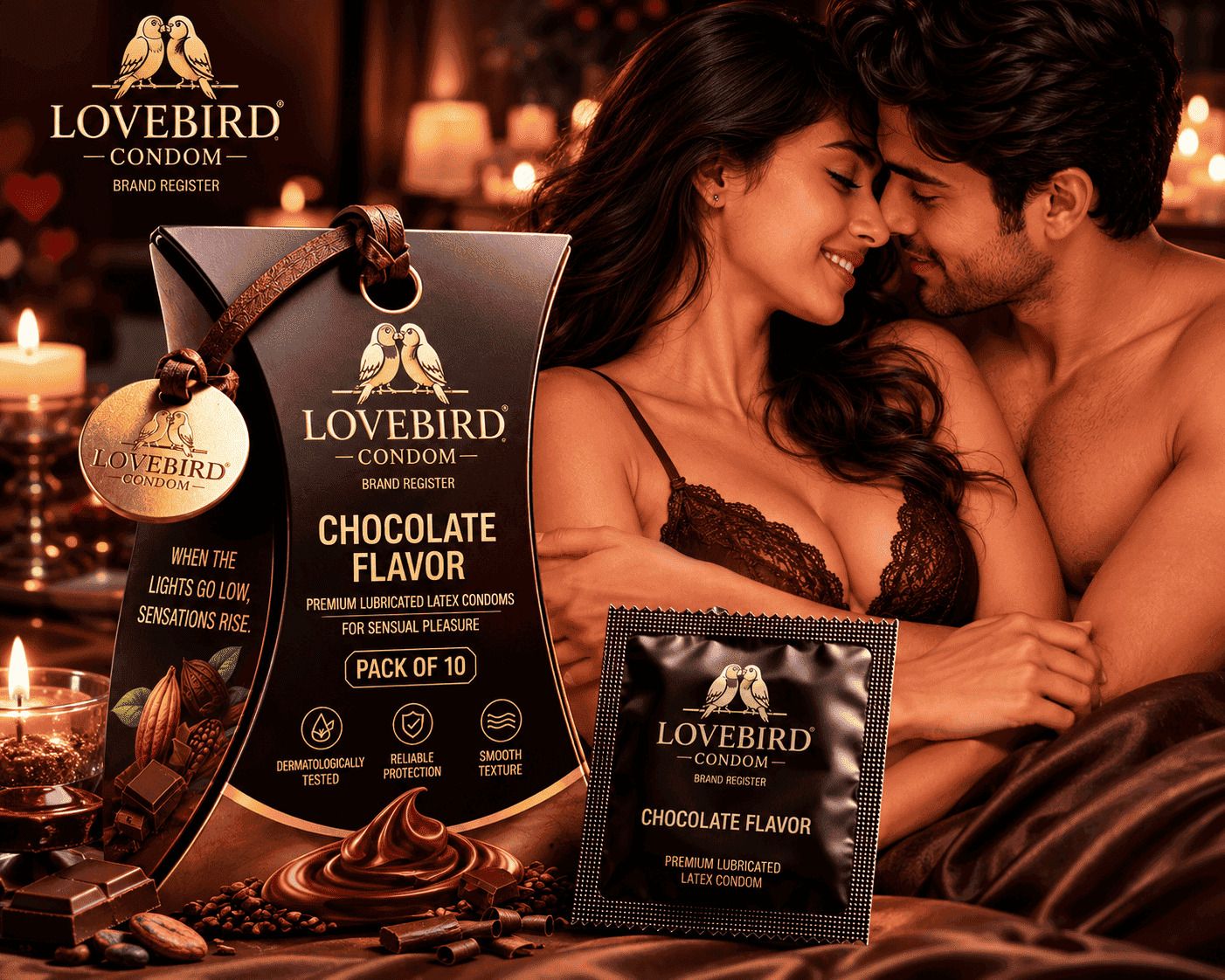 lovebirdcondom Premium Chocolate Flavoured Condoms | Natural Latex | Smooth Texture |Lubricated Condom-picture-45