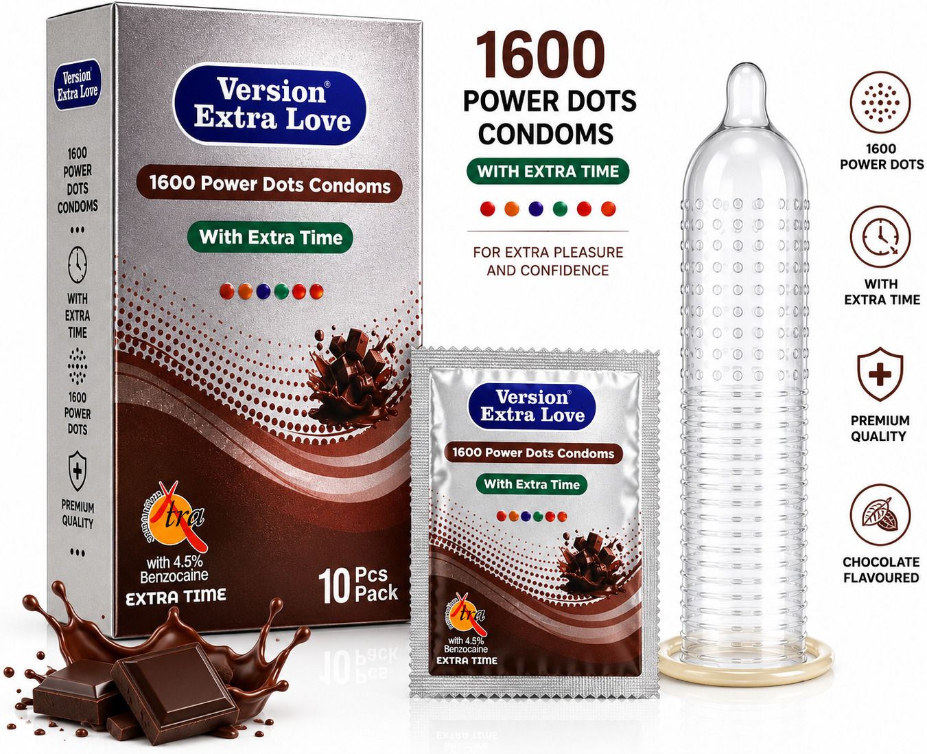 1600 Dots Extra Dotted Chocolate Flavoured Condoms Pack of 10 Condom-image-18