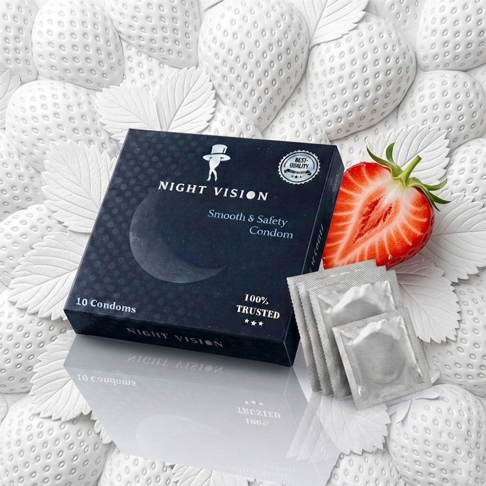 night vision Strwaberry Flavoured Lubricant Condoom, Pack of 1 Condom-picture-28
