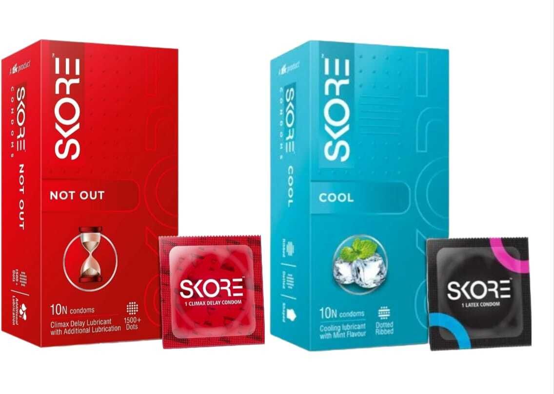 skore Not Out , Cool Mint Flavoured ( 2 + 2 ) / 1500+ Dotted Condom-picture-28