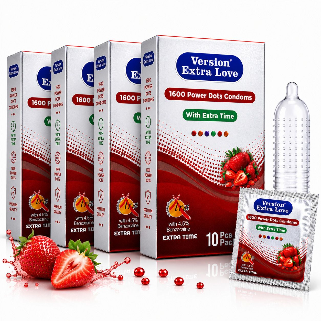 1600 Dots Extra Dotted Strawberry Flavoured Condoms Pack of 40 Condom-image-14