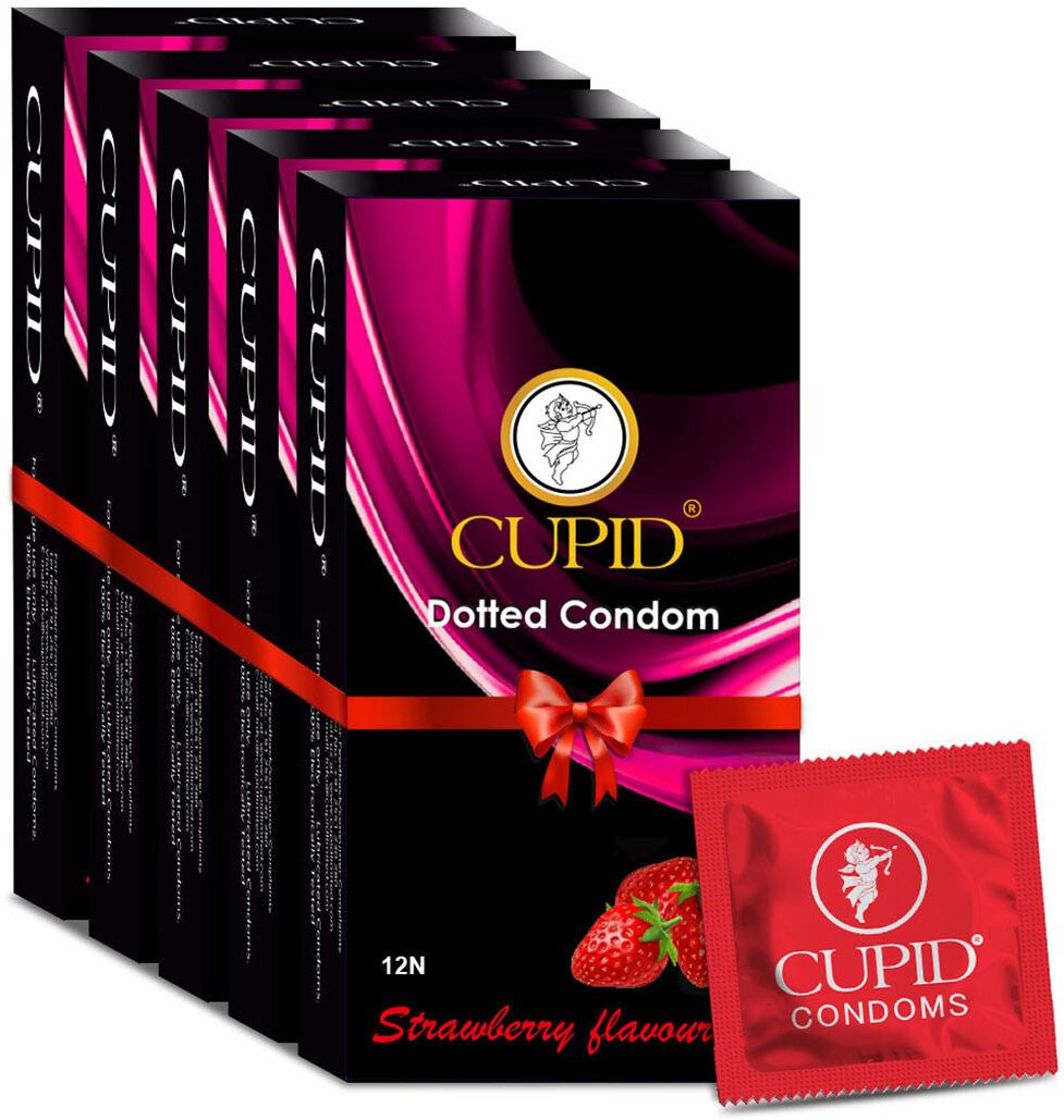 cupid Dotted & Flavoured Condoms - Strawberry (Pack of 5, 12 pcs each) Condom-picture-6