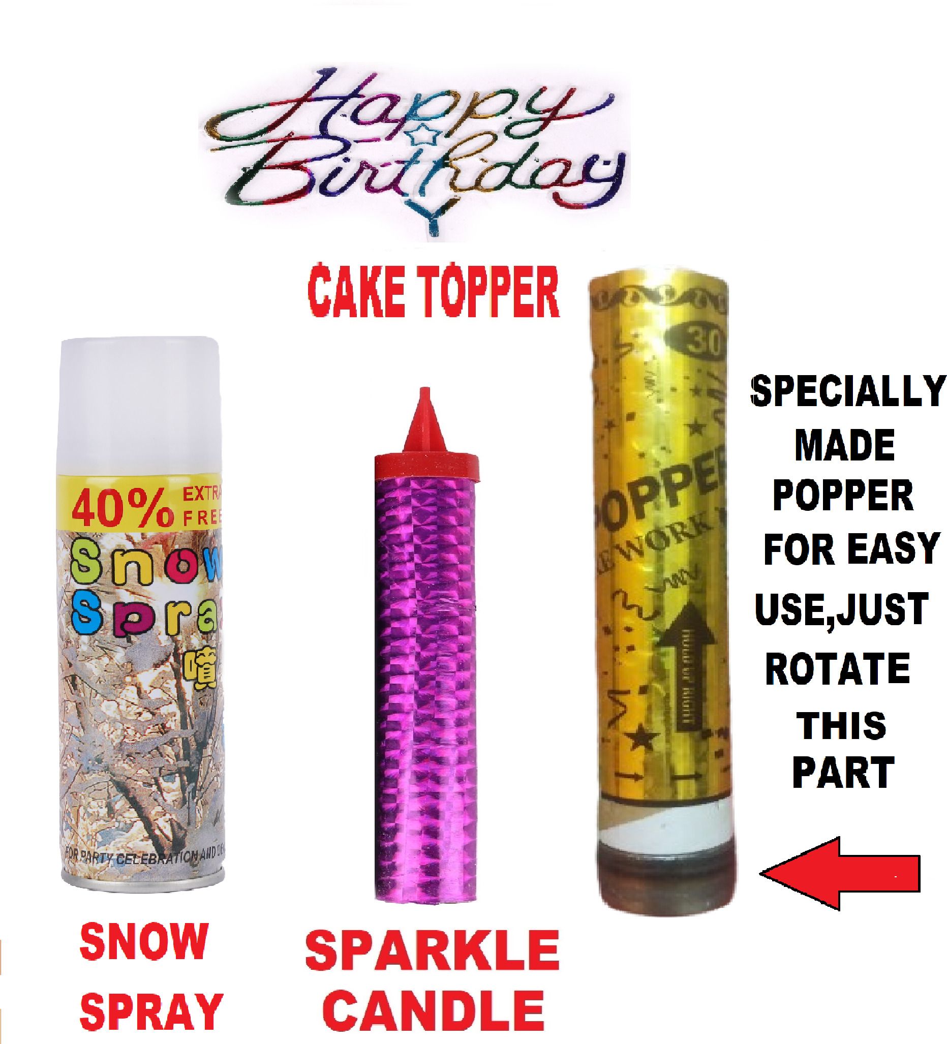1pc Party Popper 1pc Sparkle Candle 1pc Cake Topper 1 Snow Spray-image-5