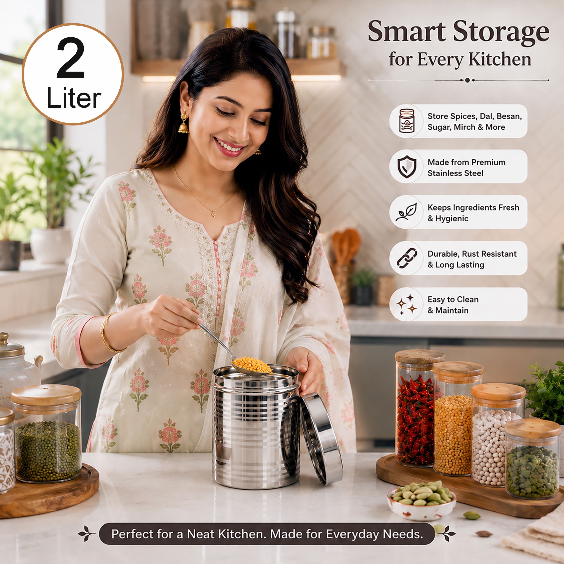 mannu art Stainless Steel Utility Container - 2 L-picture-33