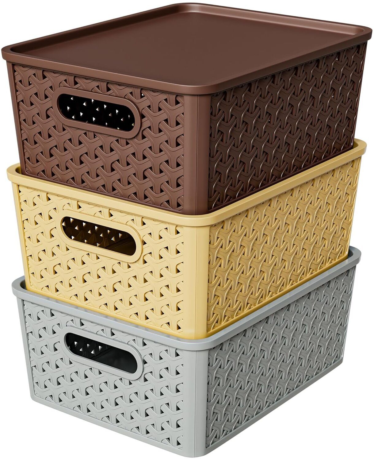 ryleigh Plastic Flexible Kitchen Storage Baskets Pack of 3 (Cream,Grey&Brown) Storage Basket-picture-18