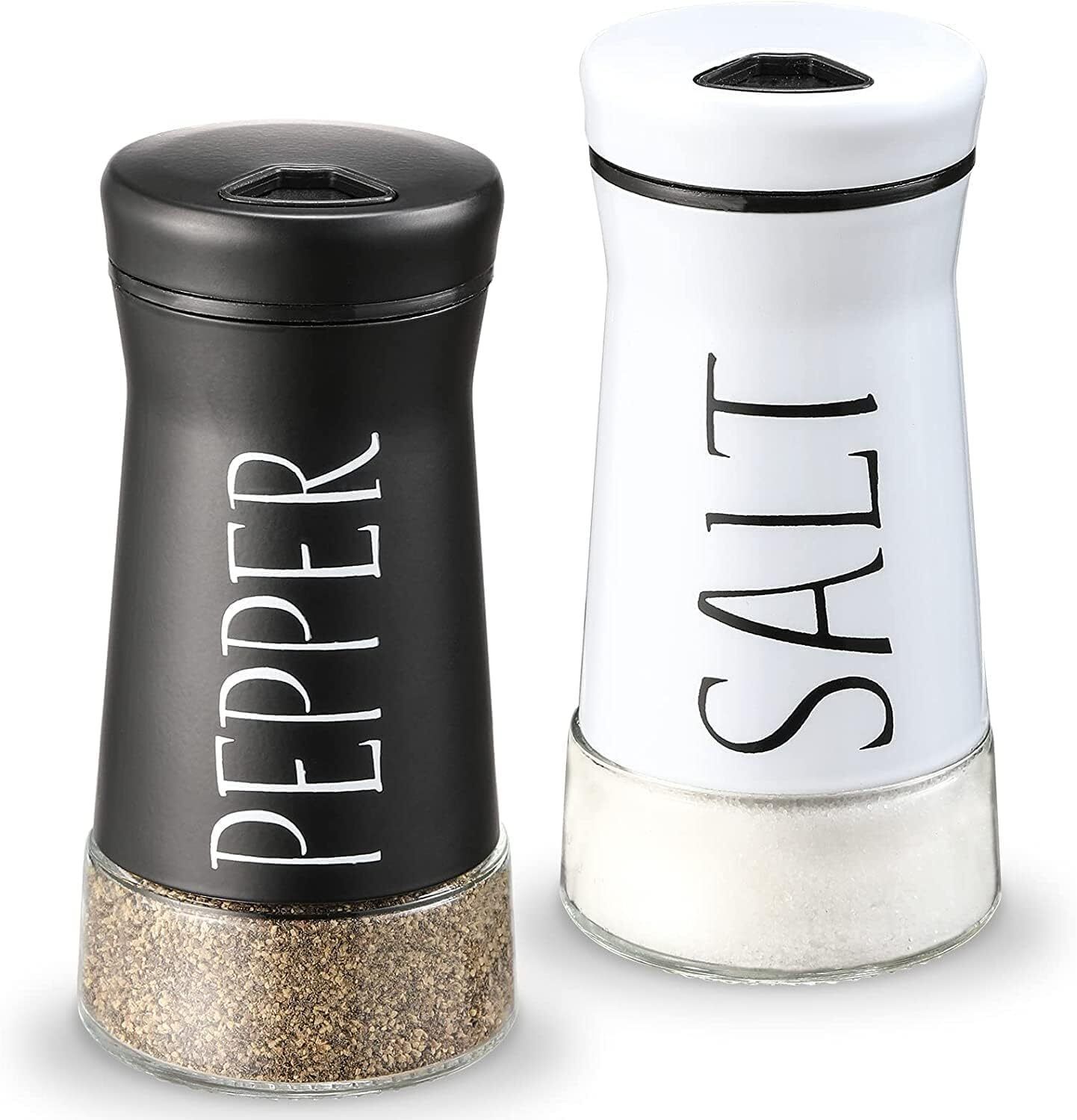 Salt and Pepper Shaker Set Black and White Glass Bottom Dispensers Sugar Sprinkler Shaker 90 gm
