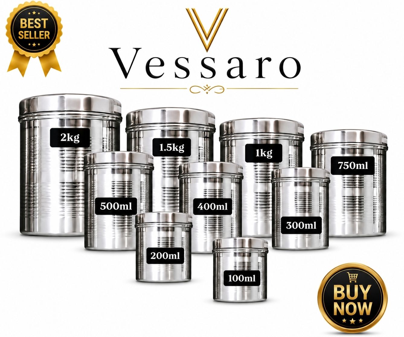 Steel, Stainless Steel Grocery Container - 2000 ml, 1500 ml, 1000 ml, 750 ml, 500 ml, 400 ml, 300 ml, 200 ml, 100 ml-image-42