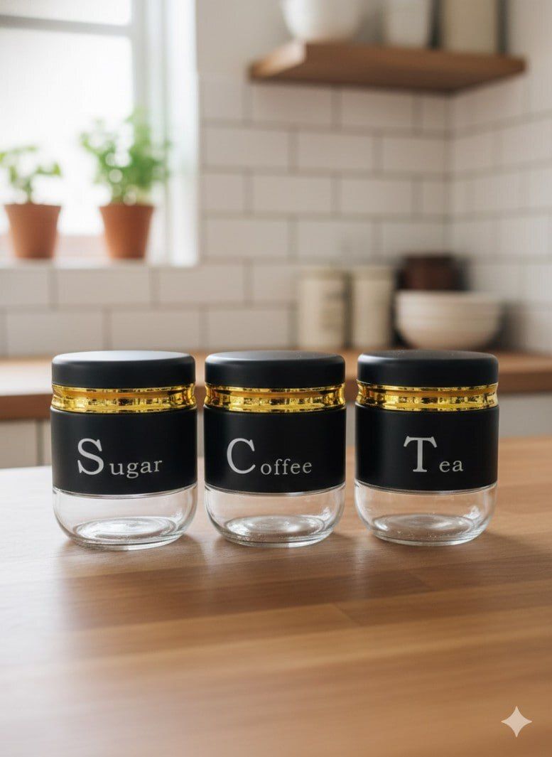 TEA COFFEE SUGAR BLK JAR 350ML 3PCS SET Sugar Sprinkler Shaker 350 gm