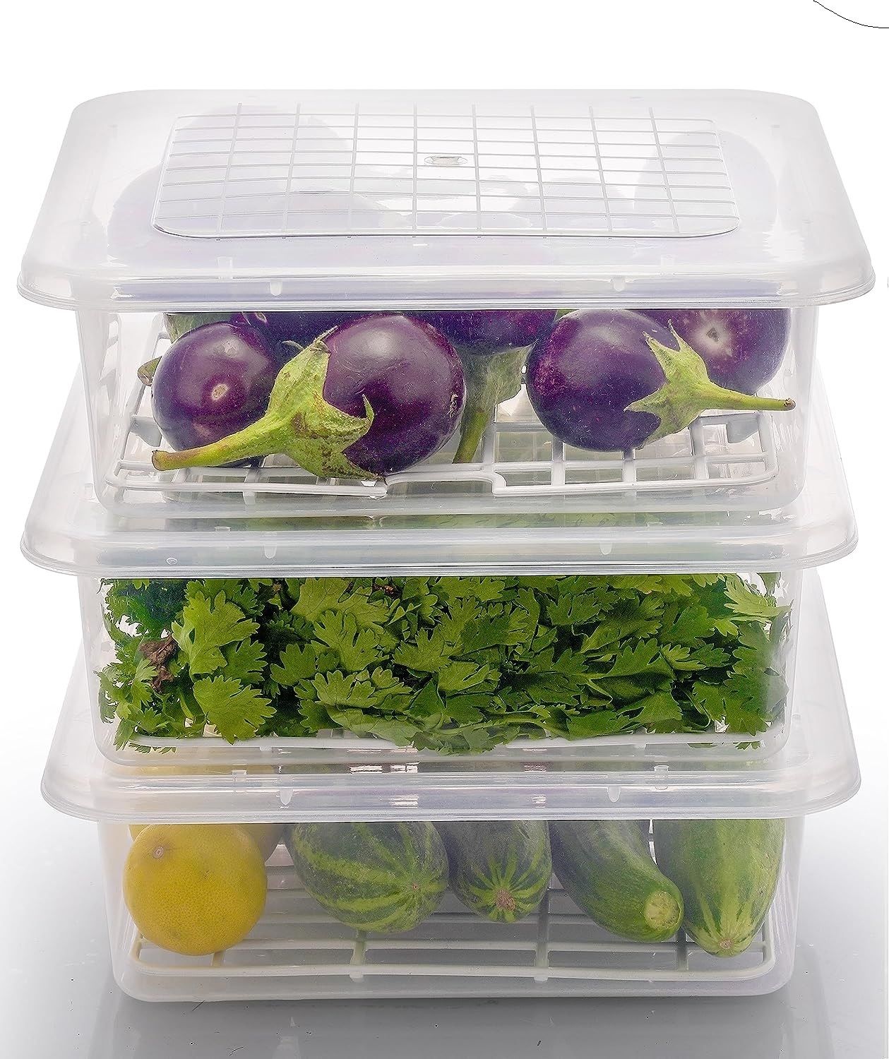 Plastic 3pcs Fridge Storage Basket Box Freezer Containers Food Dry Fruit Vegetables 1.5L Storage Basket