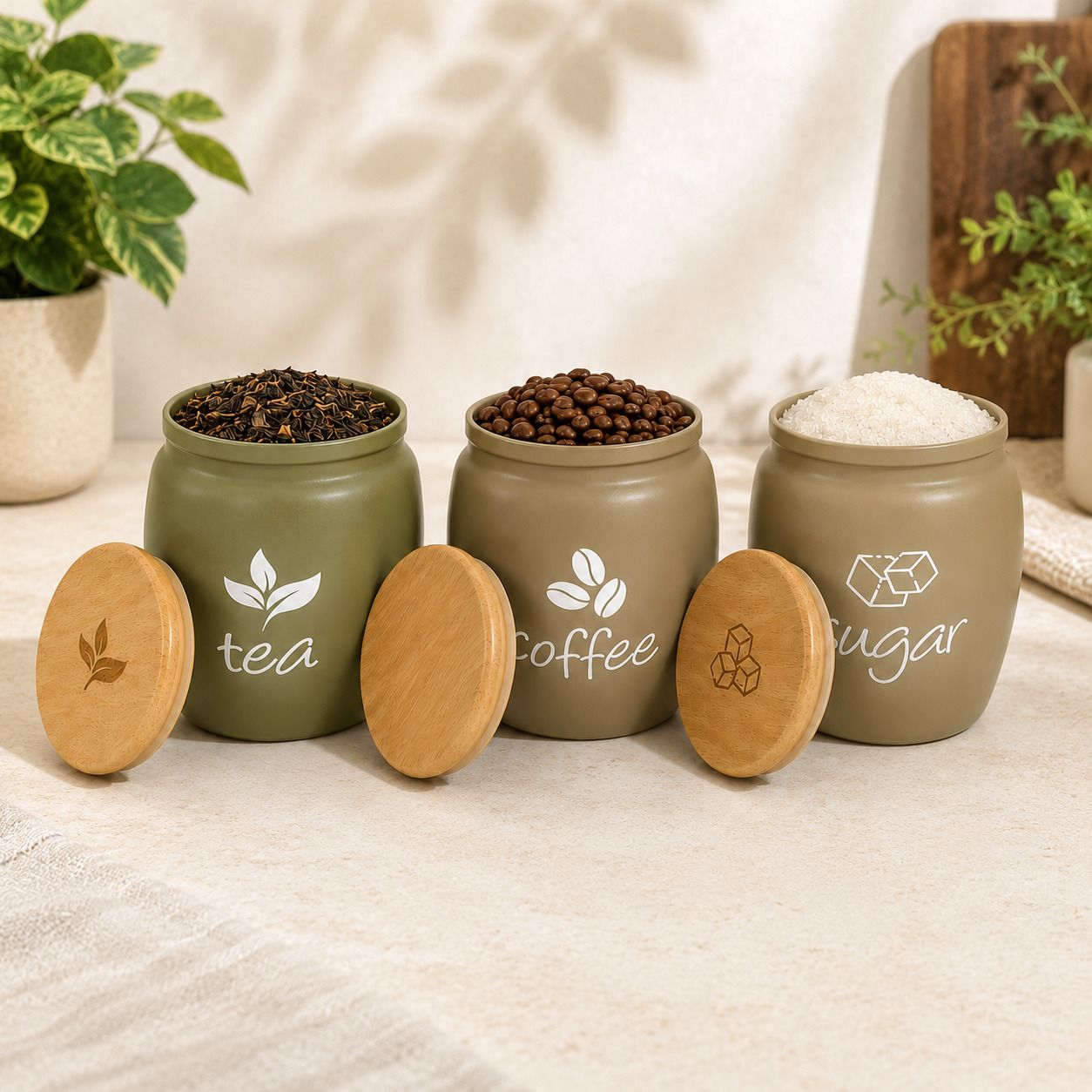 Plastic, Wooden, Ceramic Tea Coffee & Sugar Container - 550 ml, 550 ml-image-32