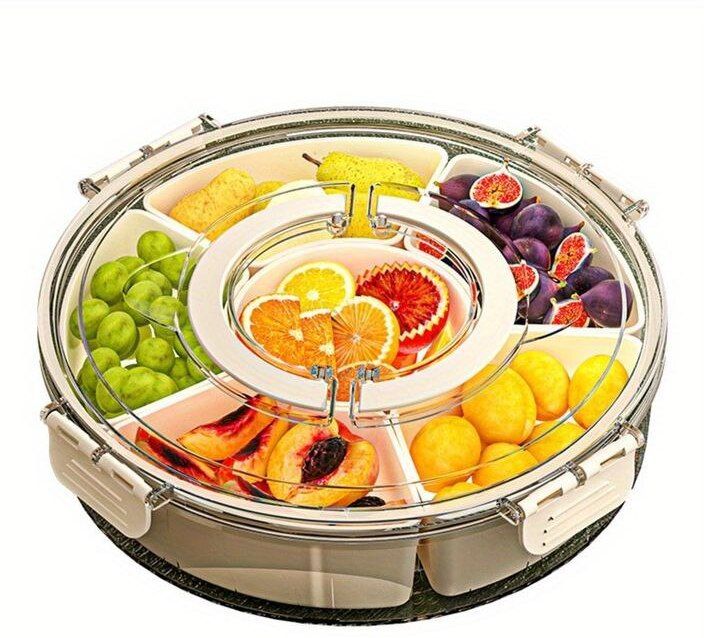 suvaniq Round 6 Compartment Snack Serving Tray with Lid & Handle for Fruits & Snacks 6 Chip & Dip Tray Serving Set-picture-46