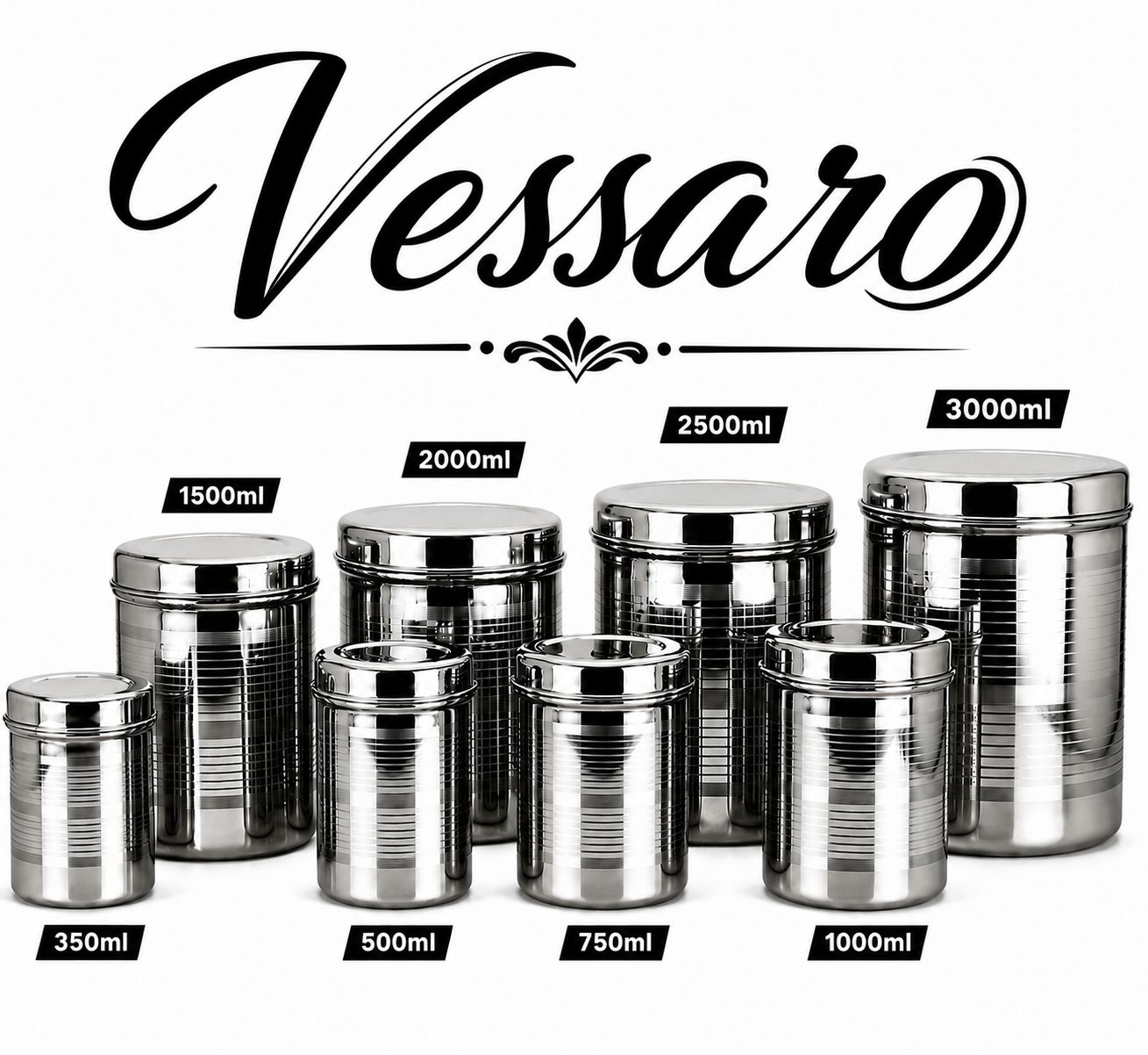 Steel, Stainless Steel Grocery Container - 3000 ml, 2500 ml, 2000 ml, 1500 ml, 1000 ml, 750 ml, 500 ml, 350 ml-image-45
