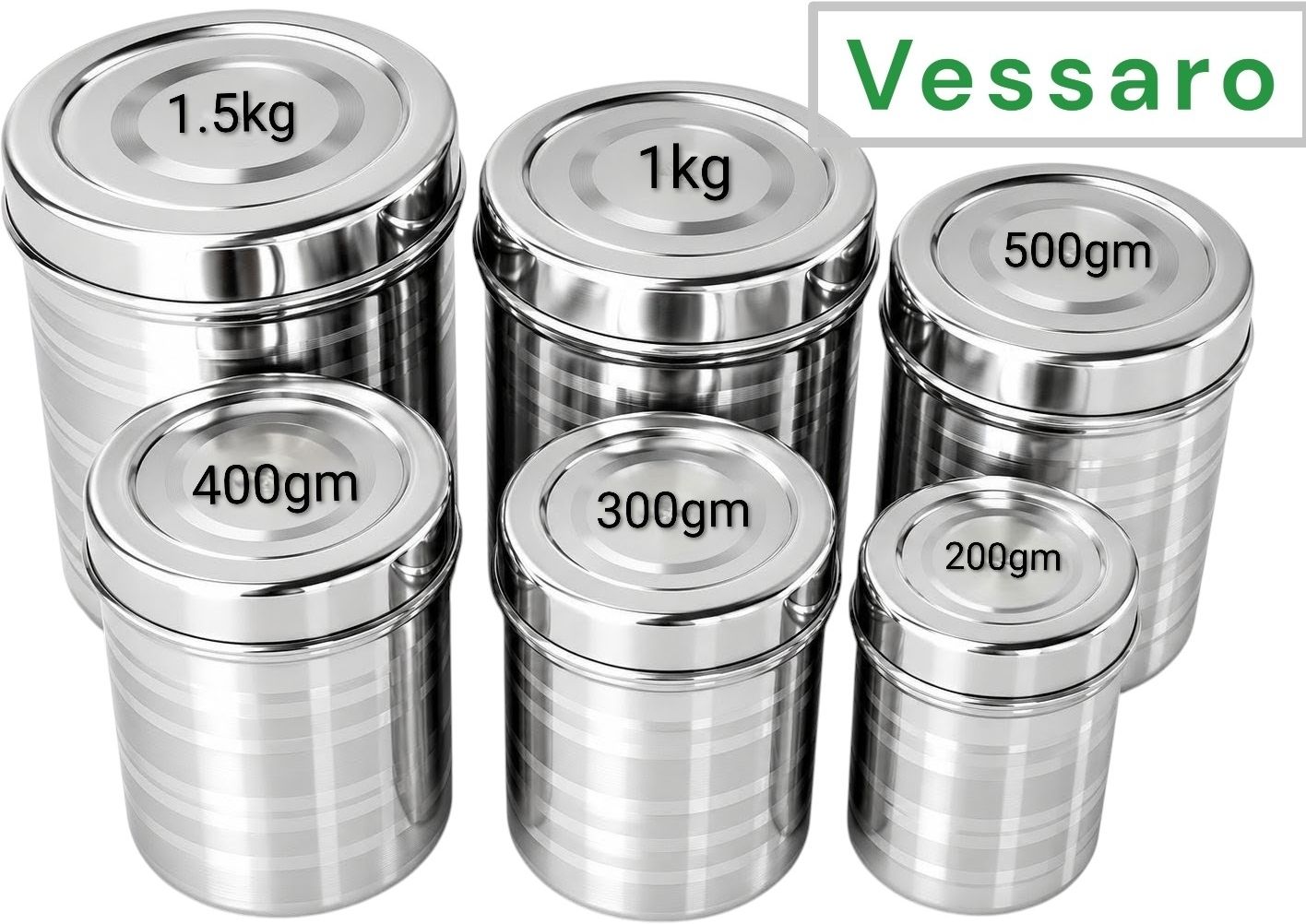 vessaro Steel, Stainless Steel Grocery Container - 1500 ml, 1000 ml, 500 ml, 400 ml, 300 ml, 200 ml-picture-15