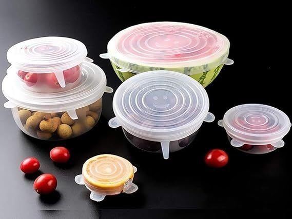 Reusable Silicone Stretch Lids for Bowls & Containers | Airtight Food 2.5 inch, 3.7 inch, 4.52 inch, 5.7 inch, 6.49 inch, 8.07 inch Lid Set, Pack of 6-image-2