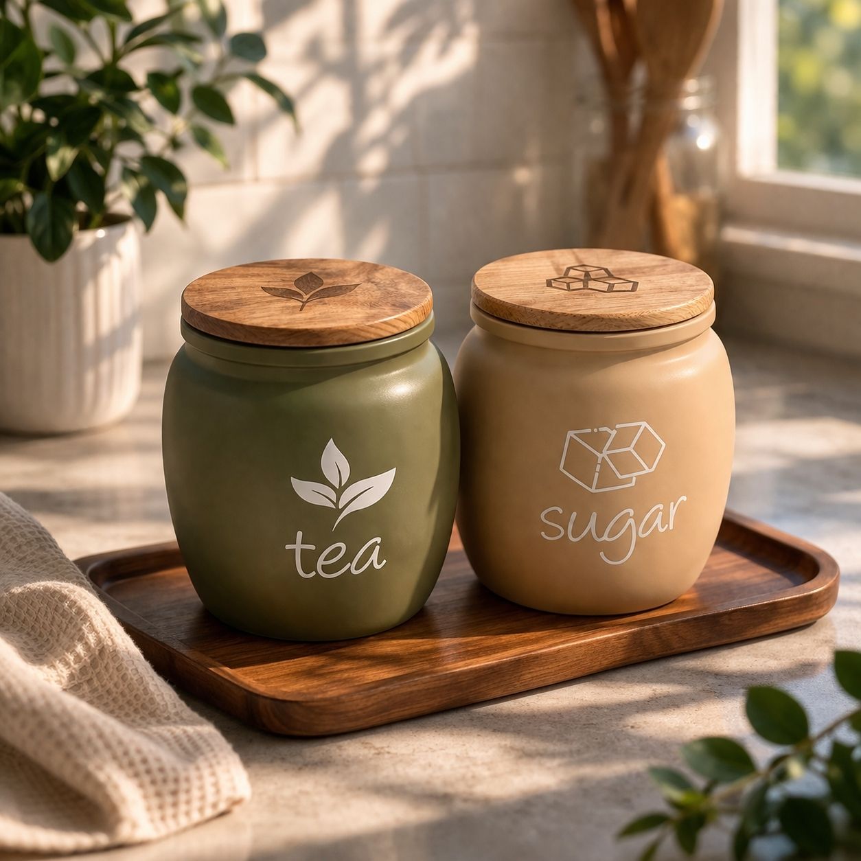 Plastic, Wooden, Ceramic Tea Coffee & Sugar Container - 550 ml, 550 ml-image-33