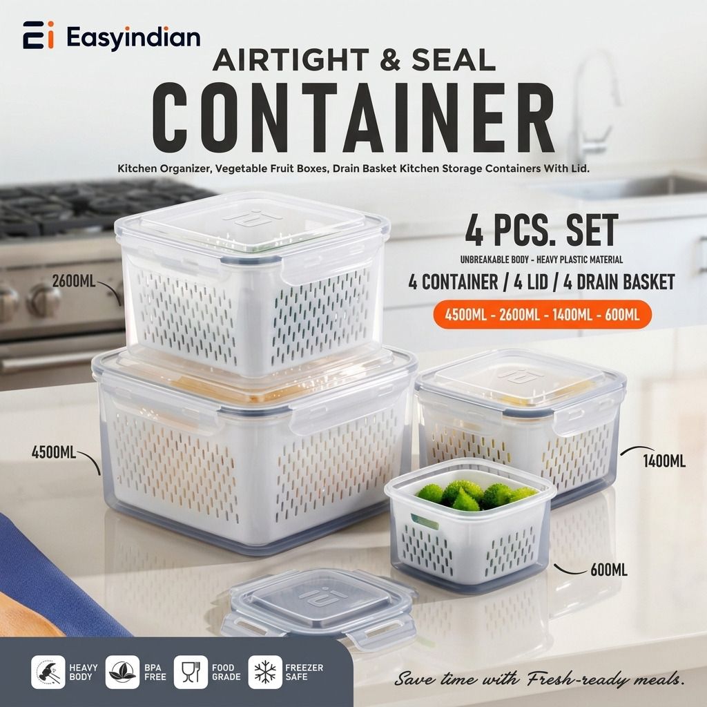 easyindian Polypropylene Fridge Container - 4500 ml, 2600 ml, 1400 ml, 600 ml-picture-32