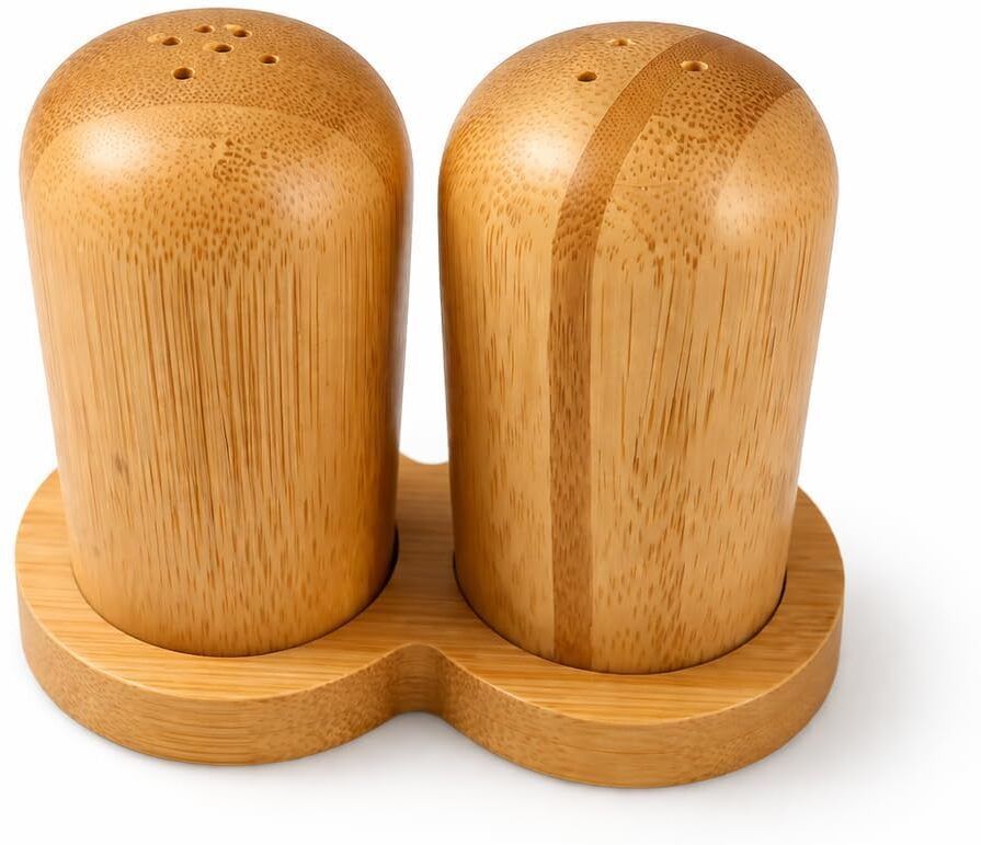 Wooden Bamboo Salt & Pepper Set with Tray – Easy Rifillable Spice Shaker Sugar Shaker 200 gm-image-1