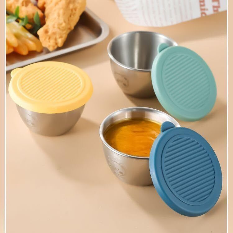Stainless Steel, Plastic, Silicone Serving Bowl 307 Steel Bowl Set for Dip Storage with Silicone Lid Pack of 3 Stainless Steel-image-33