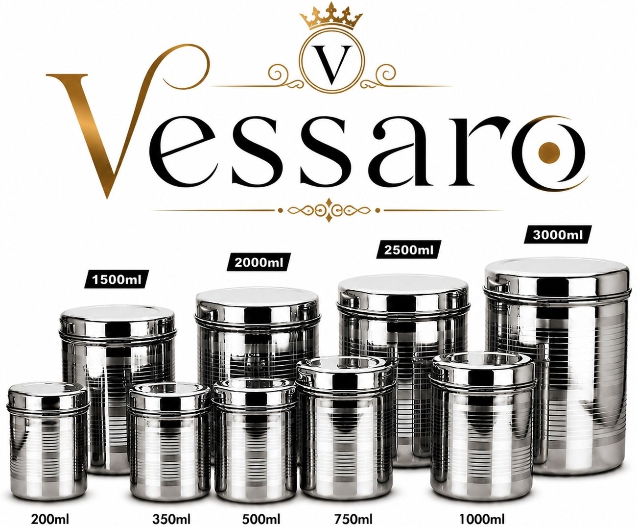 Steel, Stainless Steel Grocery Container - 3000 ml, 2500 ml, 2000 ml, 1500 ml, 1000 ml, 750 ml, 500 ml, 350 ml, 200 ml-image-17