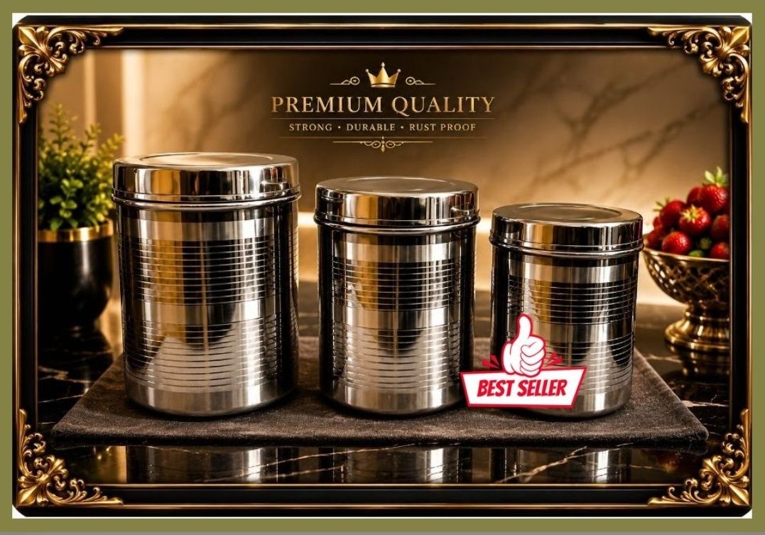 akshay Stainless Steel Tea Coffee & Sugar Container - 1250 ml, 1000 ml, 750 ml-picture-36