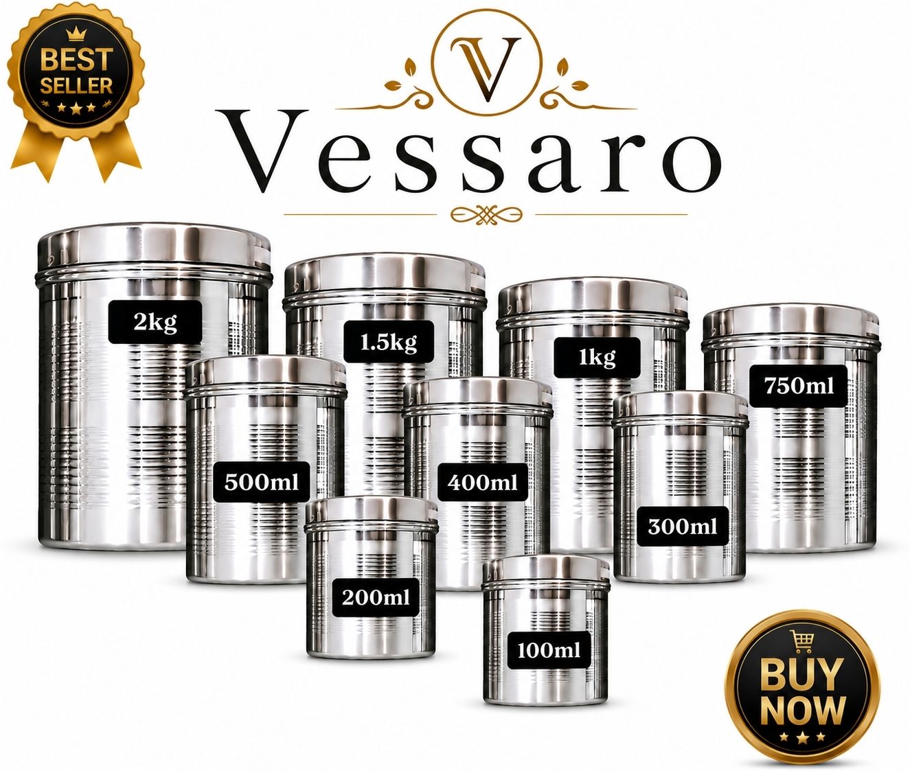 Steel, Stainless Steel Grocery Container - 2000 ml, 1500 ml, 1000 ml, 750 ml, 500 ml, 400 ml, 300 ml, 200 ml, 100 ml-image-43